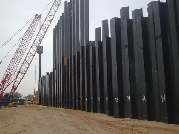 sheet piles in construction, steel sheet piling, sheet pile retaining wall, Z-type sheet piles, permanent foundation wall